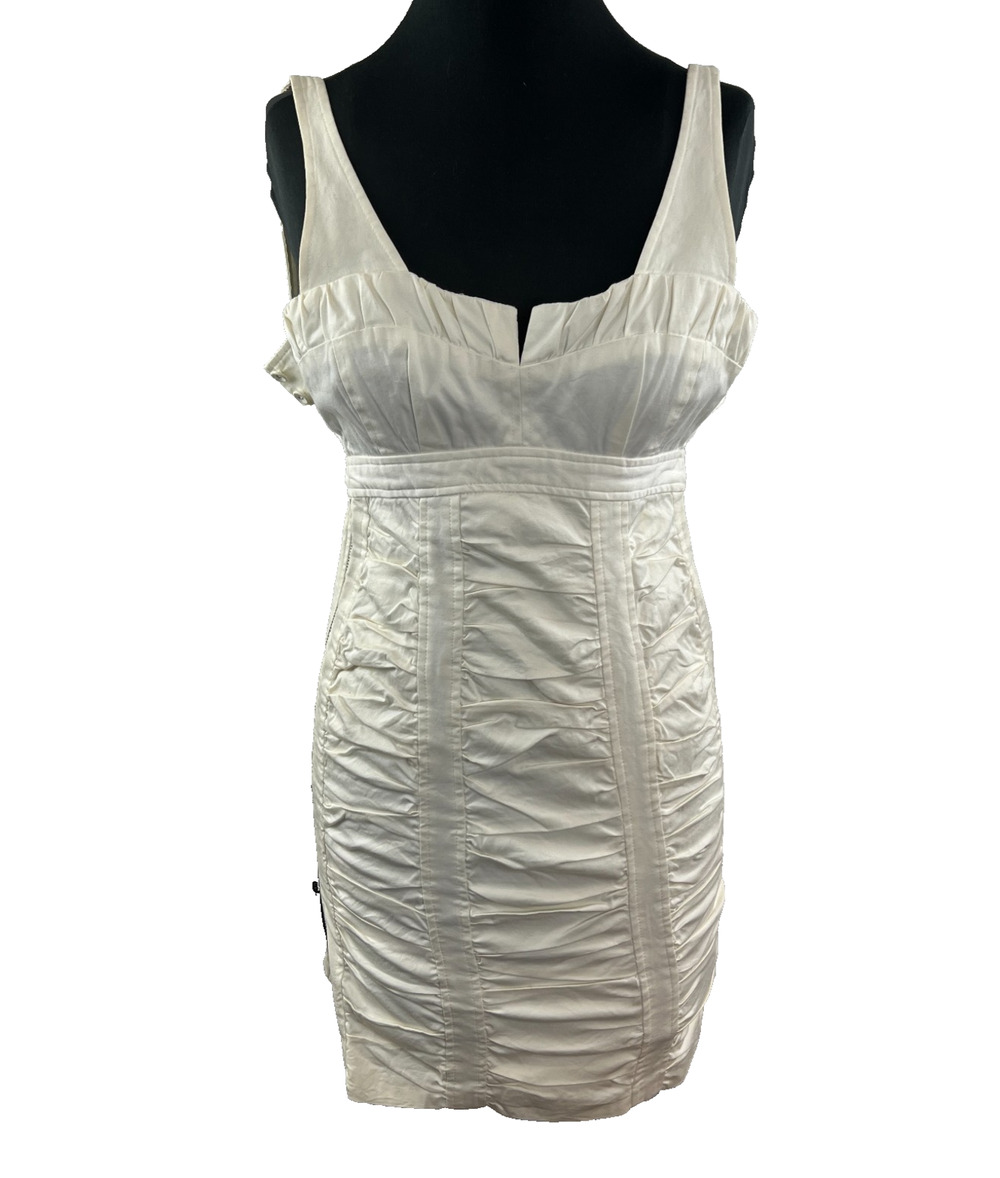 NANETTE LEPORE Off White Cream Bodycon Cutout Zipper Vivacious Ruched Dress 0 XS